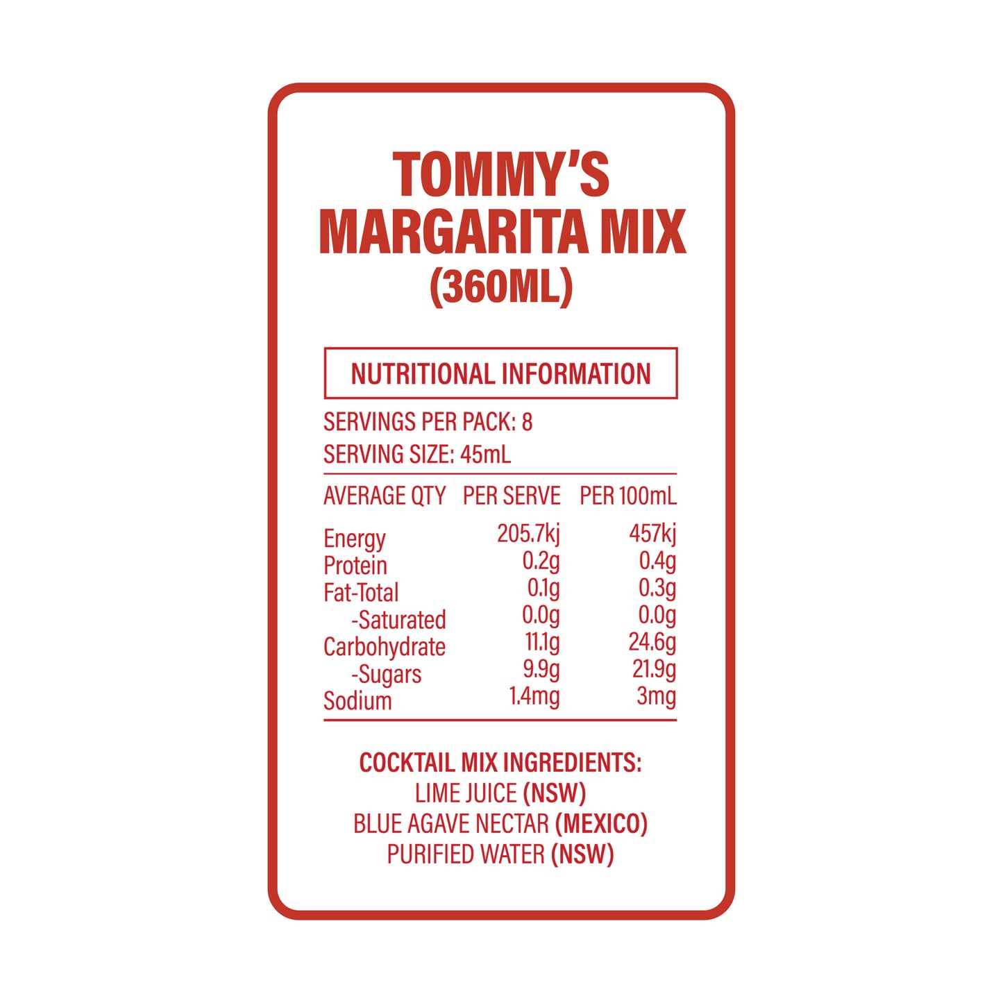 Tommy's Margarita Mix (360ml)